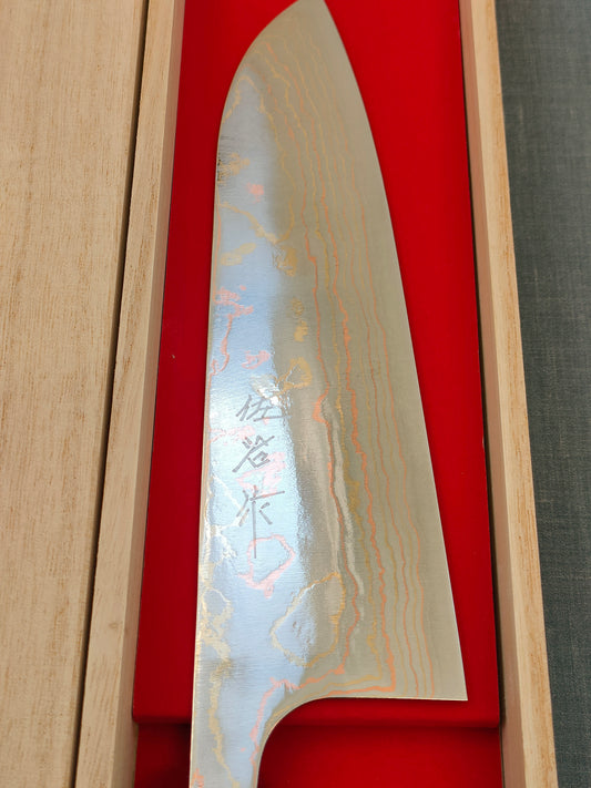 Saji Knives | Santoku 180mm | Rainbow Damascus | Aogami 2 | Rosewood White Horn